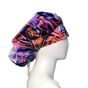 Satin Bouffant Scrub Hat - Multi Palm
